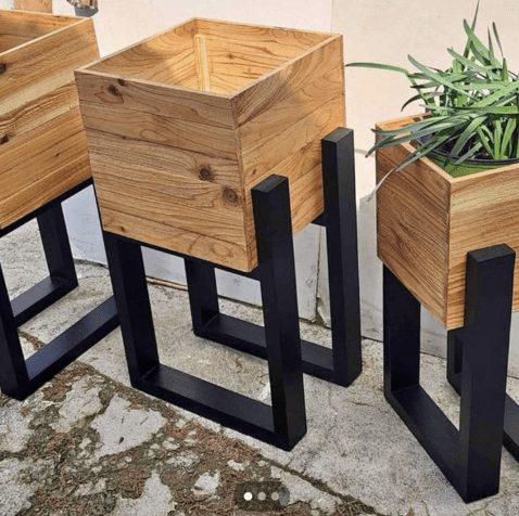 Metal + wood Flower Vase