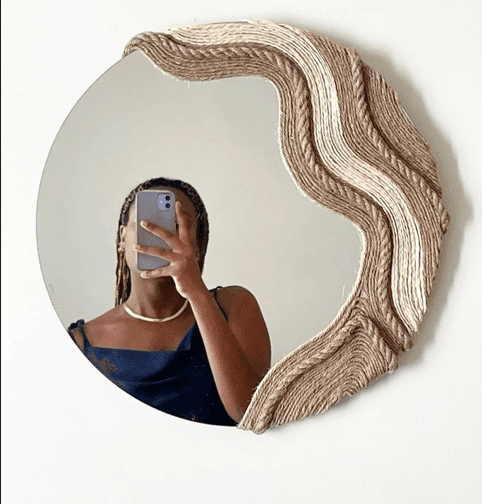 Macrame spiral mirror decor