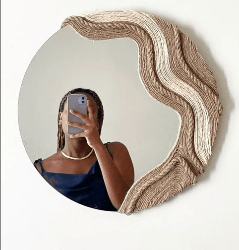 Macrame spiral mirror decor