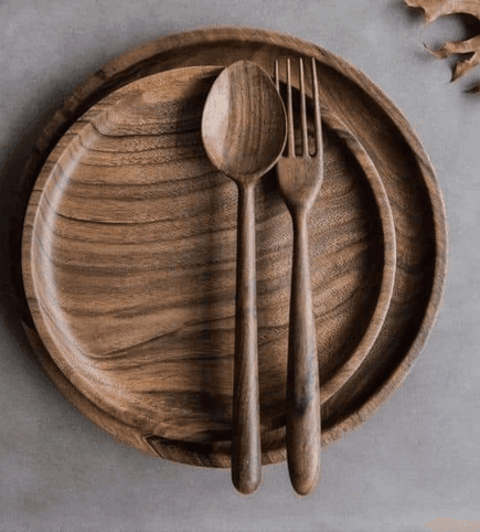 4PCS WOODEN SERVING PLATE + TRAY